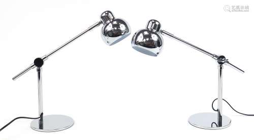 Pair of contemporary polished metal adjustable table lamps, ...