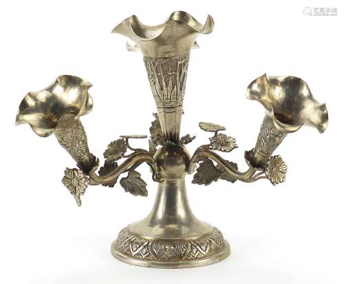 Anglo Indian white metal four branch epergne embossed with f...