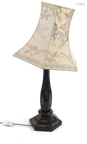 Black lacquered wooden table lamp with mother of pearl inlay...