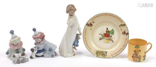 Collectable china comprising two Lladro clowns, Nao Bedtime ...