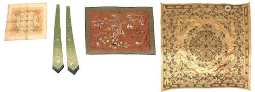 Chinese textiles including a large silk panel embroidered wi...