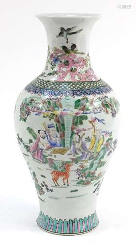 Chinese porcelain baluster vase hand painted in the famille ...