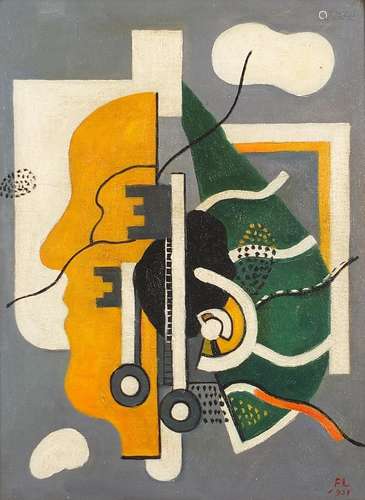 Manner of Fernand Leger - Surreal composition with figure an...