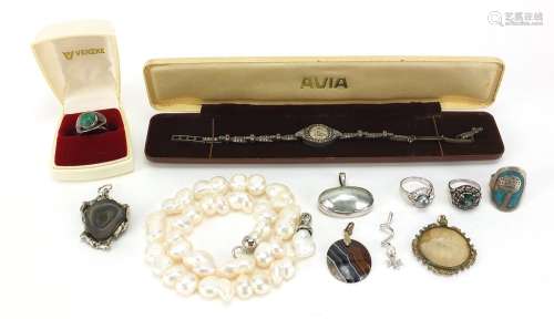 Costume jewellery including a ladies Rotary silver marcasite...