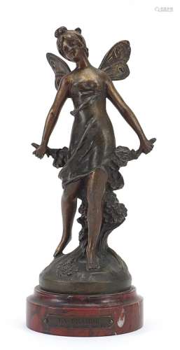 French patinated bronze figure of a fairy raised on a marble...