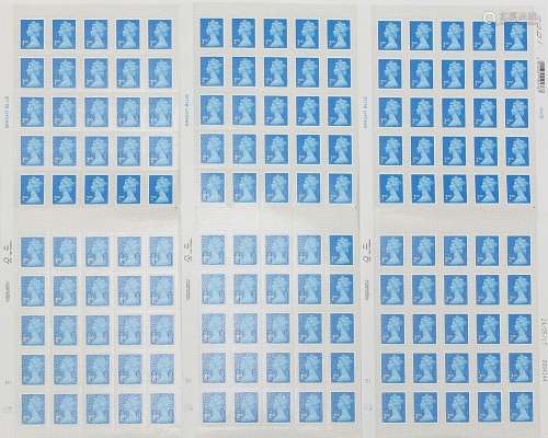 Three sheets of fifty Royal Mail second class stamps