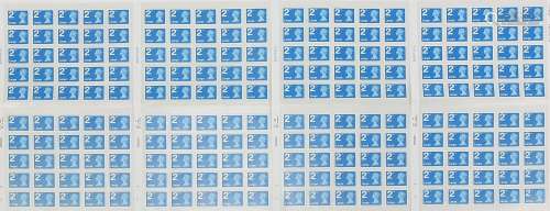 Four sheets of fifty Royal Mail second class large stamps