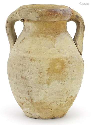 Egyptian style pottery vessel with twin handles, 15cm high