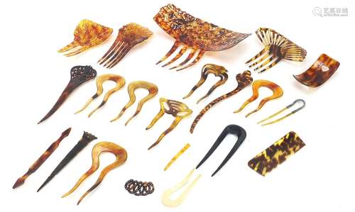 Collection of vintage faux tortoiseshell hair pieces and com...
