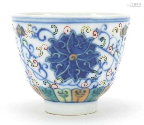 Chinese doucai porcelain tea bowl, 6cm high