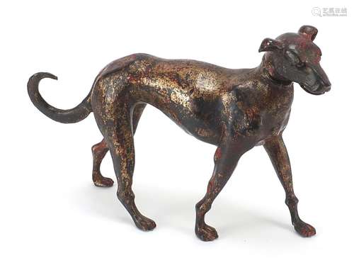 Chinese patinated bronze greyhound, 32cm in length