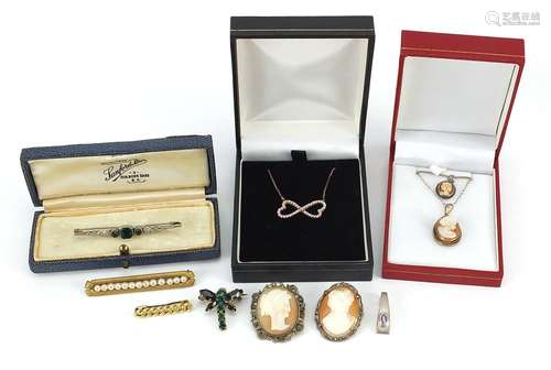 Vintage and later jewellery including silver mounted cameos ...