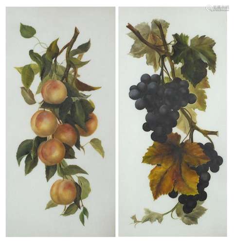 Still life, grapevines and peaches, pair of mixed medias on ...