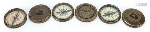 Three naval interest brass compasses including two German st...