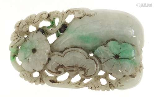 Chinese jade panel carved with fruit, 9cm in length