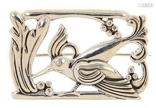 Sterling silver bird brooch, 3.8cm wide, 10.0g