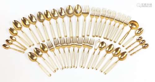 Art Deco style enamelled brass suite of cutlery