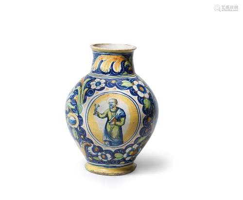 A Venice maiolica oval drug jar, third quarter 16th century