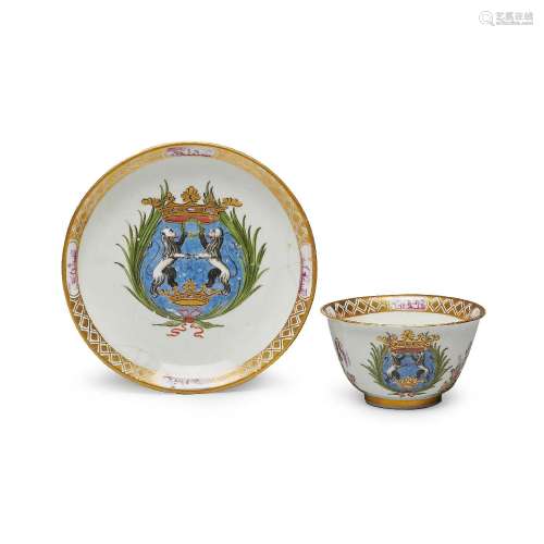 【*】A rare Meissen armorial teabowl and saucer, circa 1726