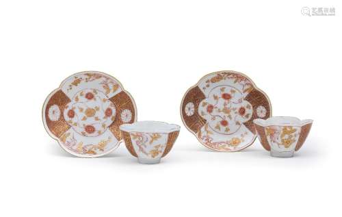 A pair of Meissen lobed teabowls and saucers, circa 1730-35
