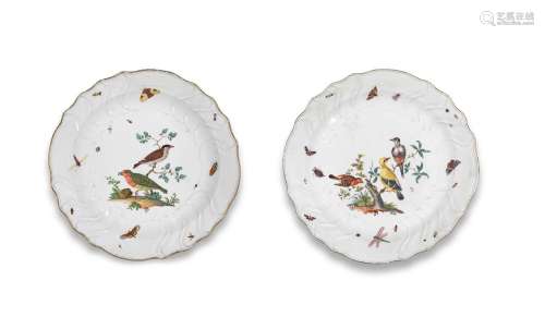 Two large Meissen ornithological dishes, mid 18th century