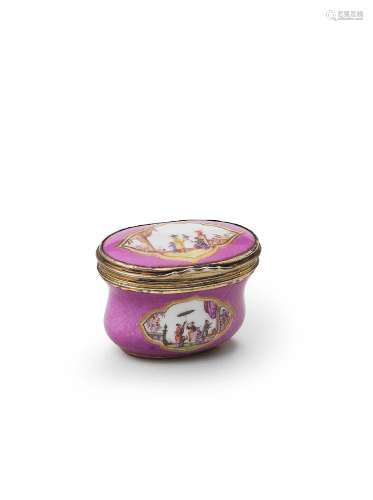 A Meissen silver-gilt mounted purple-ground snuff box, circa...