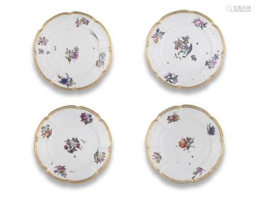 Four Meissen plates, circa 1740-50