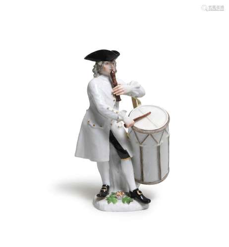 A large Meissen Cris de Paris figure with a flute and drum, ...