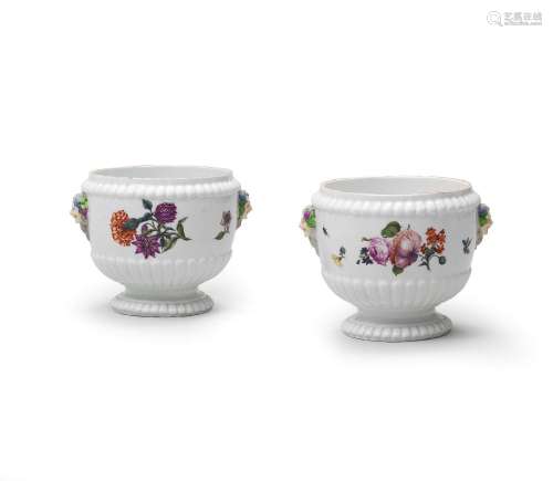 A pair of Meissen flower tubs, a small jardiniere and a sauc...