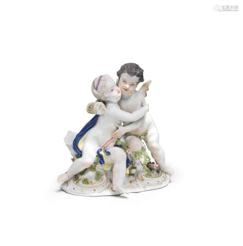 【*】A Meissen group of Cupid and Psyche, mid 18th century