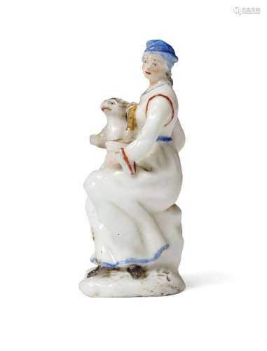 【*】A Capodimonte miniature figure of a lady with a cat, circ...