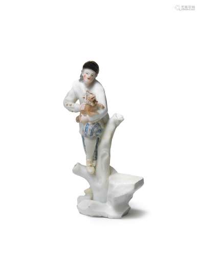 【*】A rare Capodimonte figure of a man with a dog or fox in h...