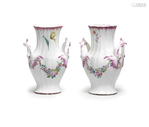 A pair of Chantilly two-handled vases, circa 1755