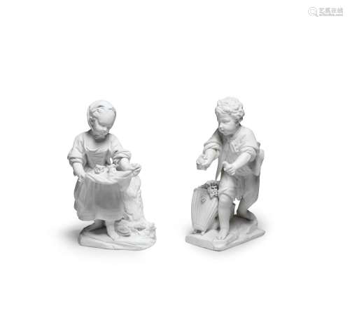 【*】A pair of Sèvres biscuit figures of 'La Petite Fille au T...