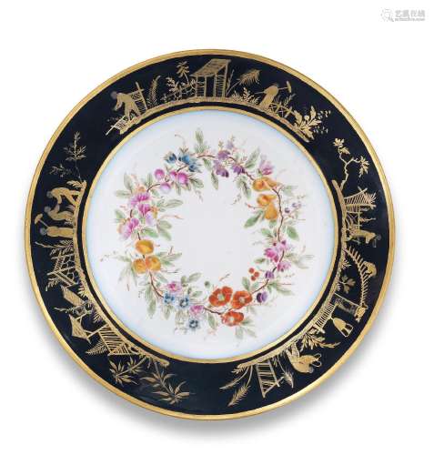 A Sèvres hard-paste porcelain black-ground plate (assiette u...