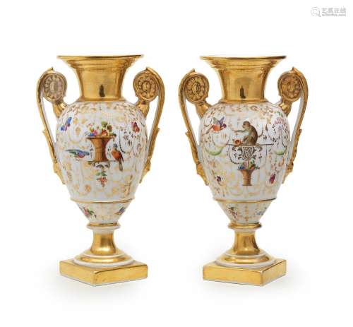 A pair of Paris porcelain neo-classical vases, 19th century