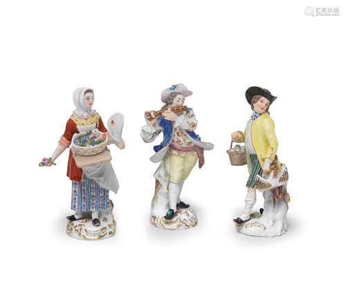 Two Meissen 'Cris de Paris' figures, together with a Meissen...