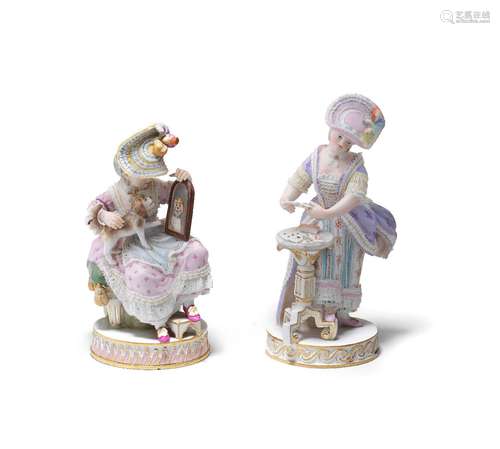 Two Meissen figures of ladies, together with a Meissen figur...