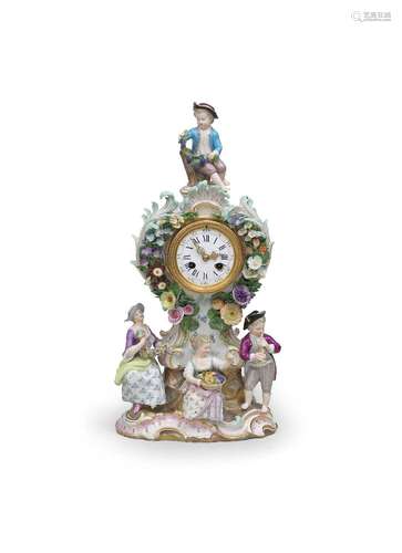 A Meissen mantle clock, circa 1900