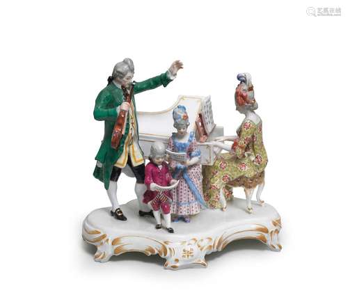 A rare Meissen group of a musical family, late 19th/early 20...