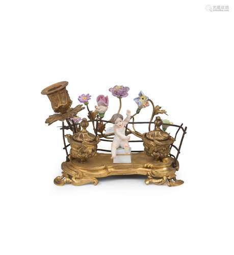 【*】A gilt-metal and Samson porcelain ink stand, 19th century