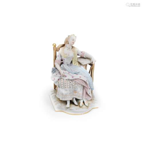 【*】A Meissen outside-decorated figure of a sleeping lady, la...