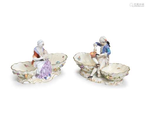 【*】Two Meissen figural double-salts, late 19th century; toge...