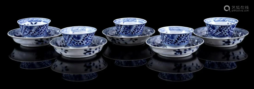 5 porcelain cups and saucers