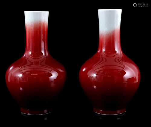2 porcelain sang-de-boeuf vases