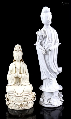 2 porcelain Guanyin figurines