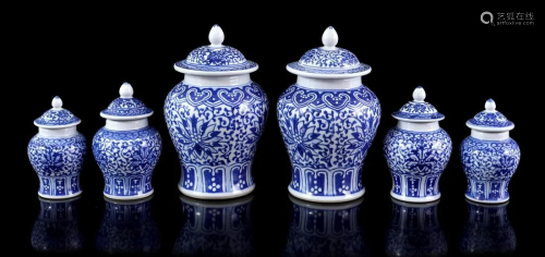 6 porcelain lidded vases