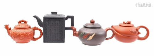 4 earthenware Yixing teapots