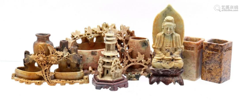 6 oriental soapstone objects