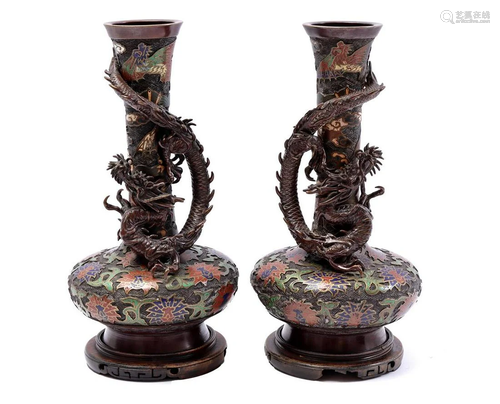 2 bronze cloisonnÃ© vases